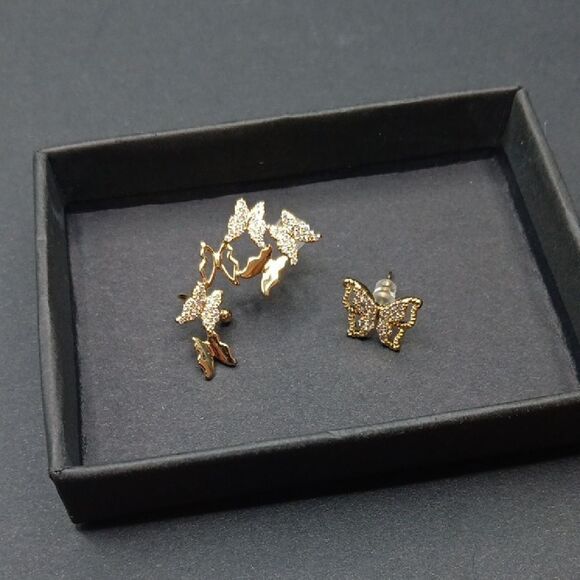 Vercret Butterfly 925 Sterling Silver Goldtone Earring Set New In Box - Picture 3 of 4